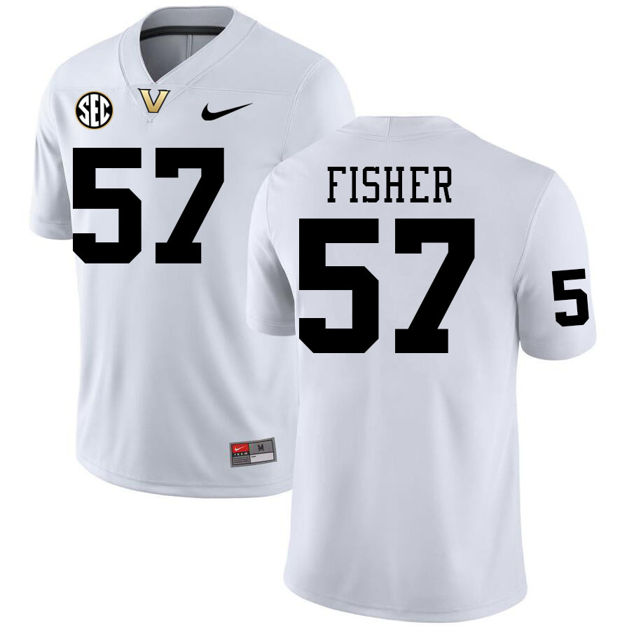 Vanderbilt Commodores #57 Max Fisher College Football Jerseys Stitched-White